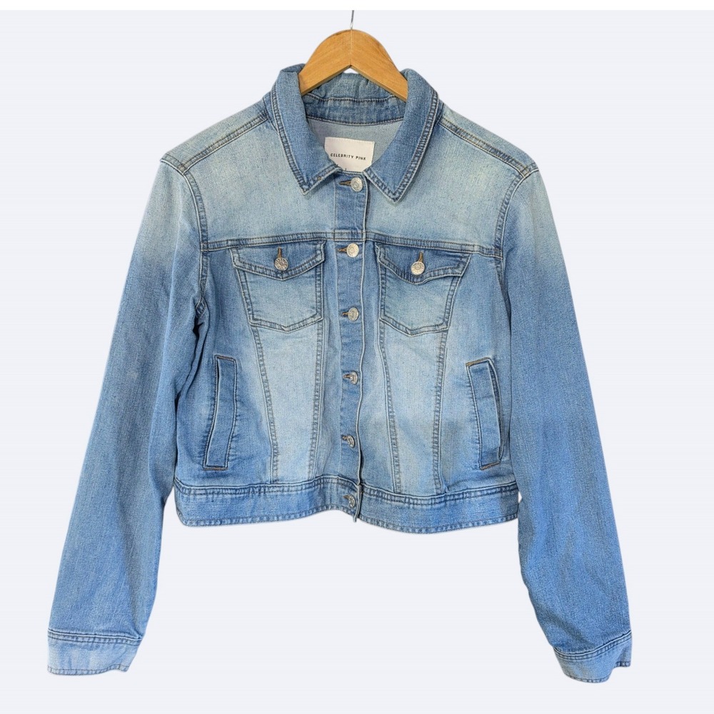 Celebrity Pink Y2K Cropped Denim Jacket Size Large Light Wash Casual Retro Blue